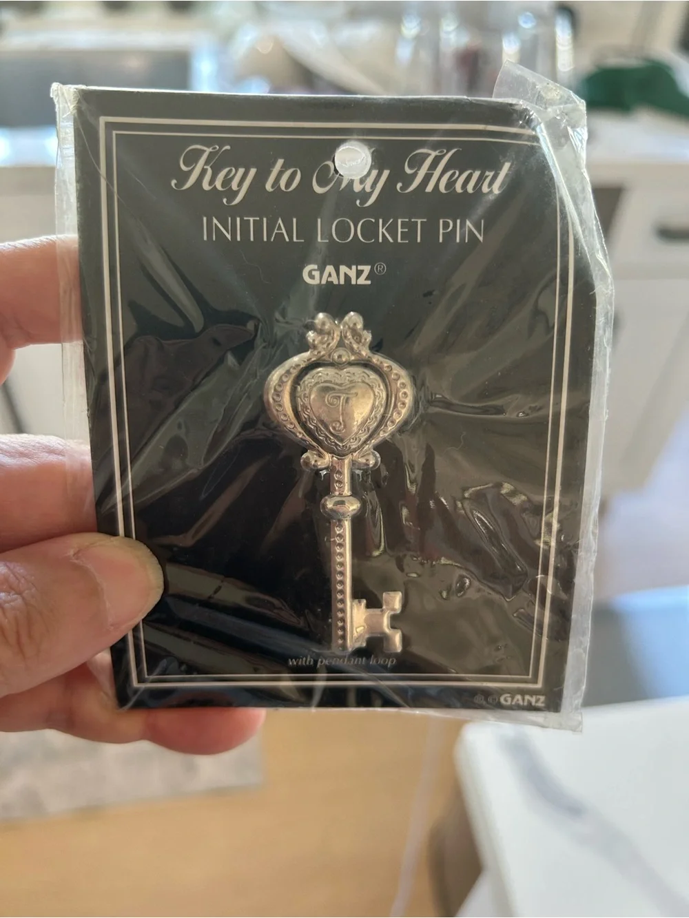 GANZ Silver Heart Key Initial Locket Pin/brooch. J, E, N, G, P, C Or B